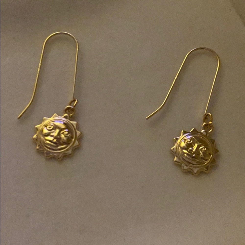 14 karat gold Aztec sun earrings